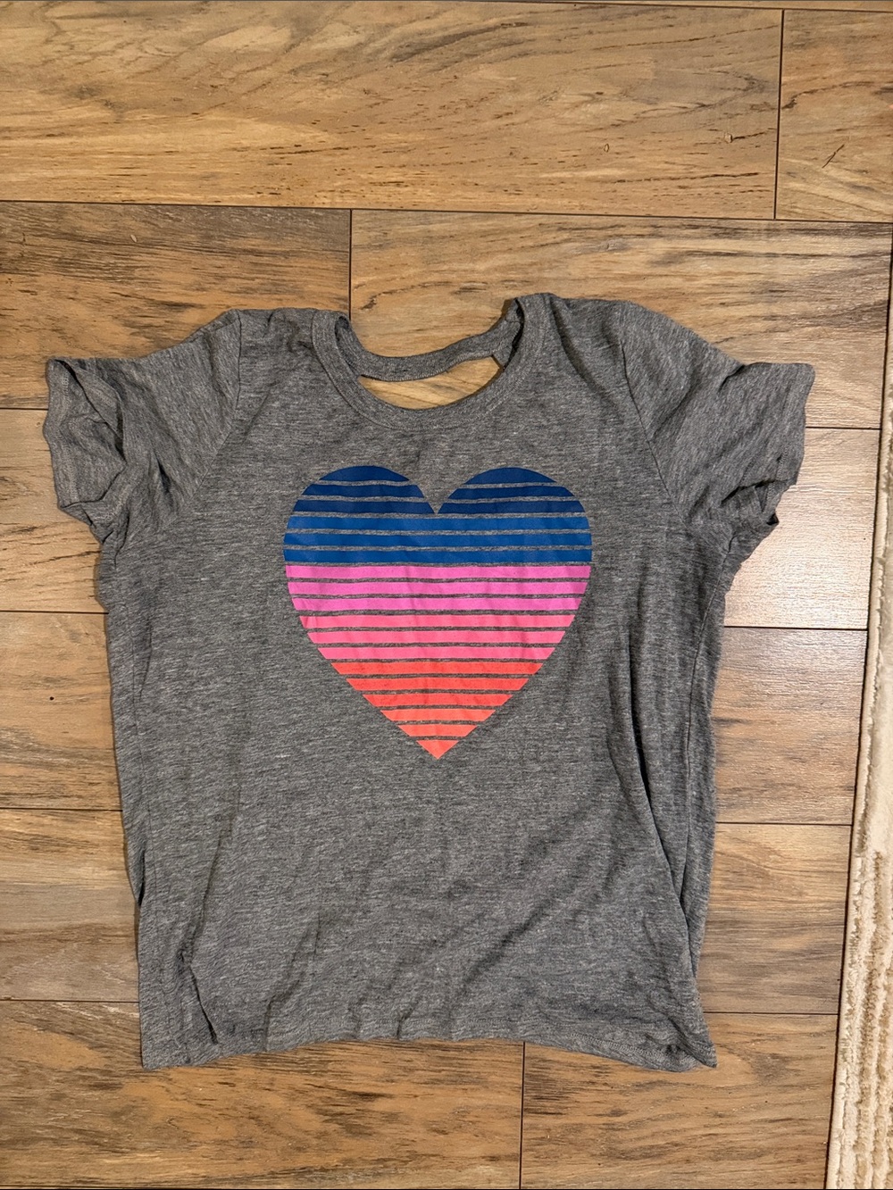 Gray Short Sleeve Tee with Striped Heart Graphic